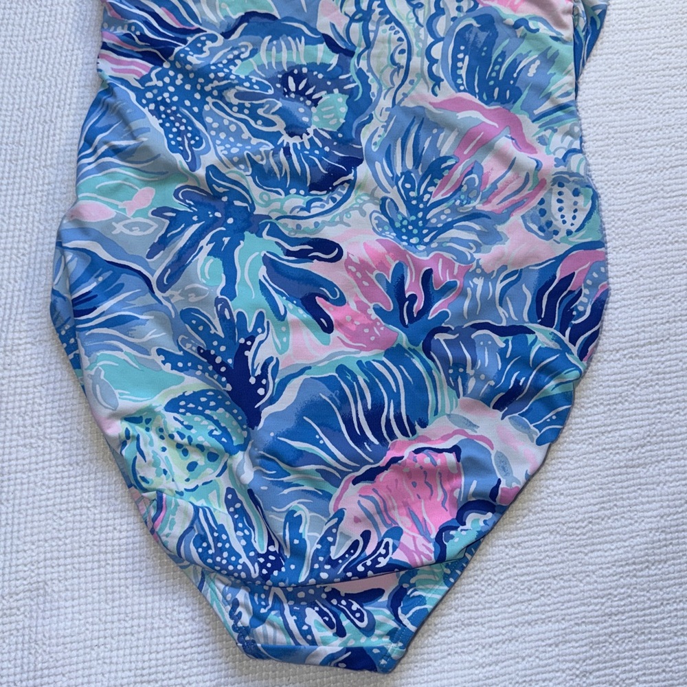 Lilly Pulitzer Blue and Pink Strapless Floral-Print One-Piece - Picture 6 of 6
